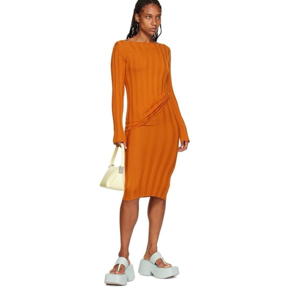 NWT Baserange Adler Sweater Ocra orange ribbed slim fit knit top S merino wool - Picture 3 of 13